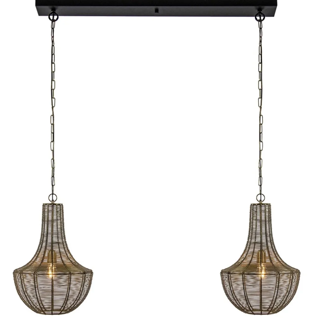 Straluma 2-Lichts hanglamp Khedira mat zwart/brons> Eettafellampen|Draadlampen