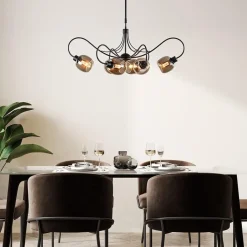 Straluma 6-Lichts hanglamp mat zwart met smoke glazen kappen><noscript><img width=