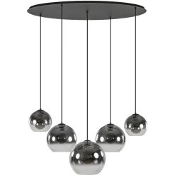 Straluma 5-Lichts hanglamp ovaal mat zwart met titanium glas> Eettafellampen|Keukenverlichting