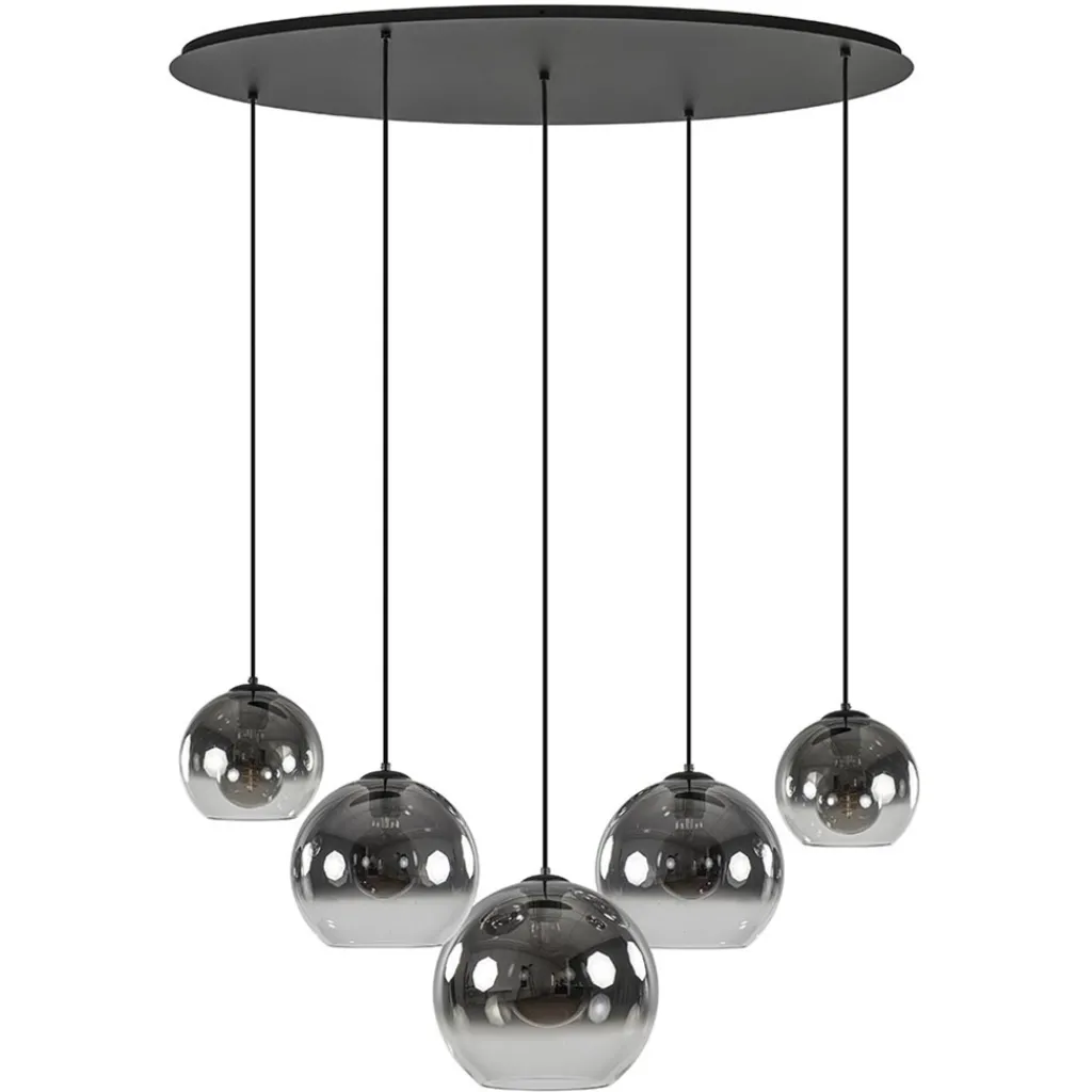 Straluma 5-Lichts hanglamp ovaal mat zwart met titanium glas> Eettafellampen|Keukenverlichting