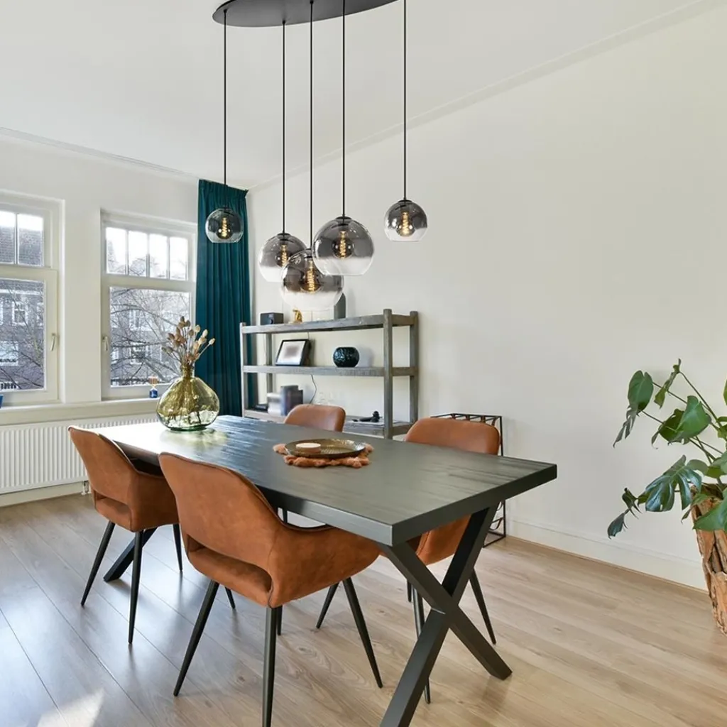 Straluma 5-Lichts hanglamp ovaal mat zwart met titanium glas> Eettafellampen|Keukenverlichting