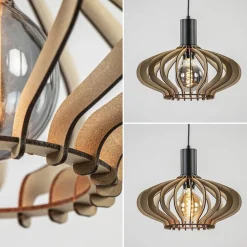 Straluma 5-Lichts hanglamp zwart met naturel houten kappen><noscript><img width=