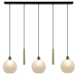Straluma 5-Lichts hanglamp zwart-goud met opaal glas> Eettafellampen|Pendel Lampen