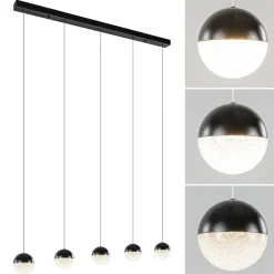 Straluma 5-Lichts LED hanglamp zwart met diamant zand 3-standen dimbaar><noscript><img width=