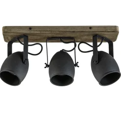Straluma 3-Lichts opbouwspot mat zwart met hout> Opbouwspots|Woonkamerlampen