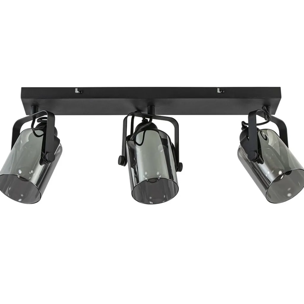 Straluma 3-Lichts plafondlamp mat zwart met smoke glazen kappen> Slaapkamerlampen|Keukenverlichting