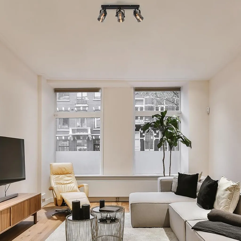 Straluma 3-Lichts plafondlamp mat zwart met smoke glazen kappen> Slaapkamerlampen|Keukenverlichting