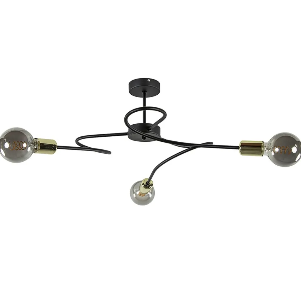 Straluma 3-Lichts plafondlamp zwart met gouden pendels> Plafondlampen|Landelijke Verlichting