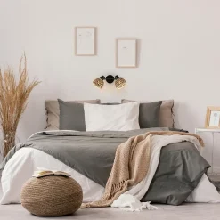 Straluma 2-Lichts plafond/wandlamp zwart met bamboe kappen><noscript><img width=