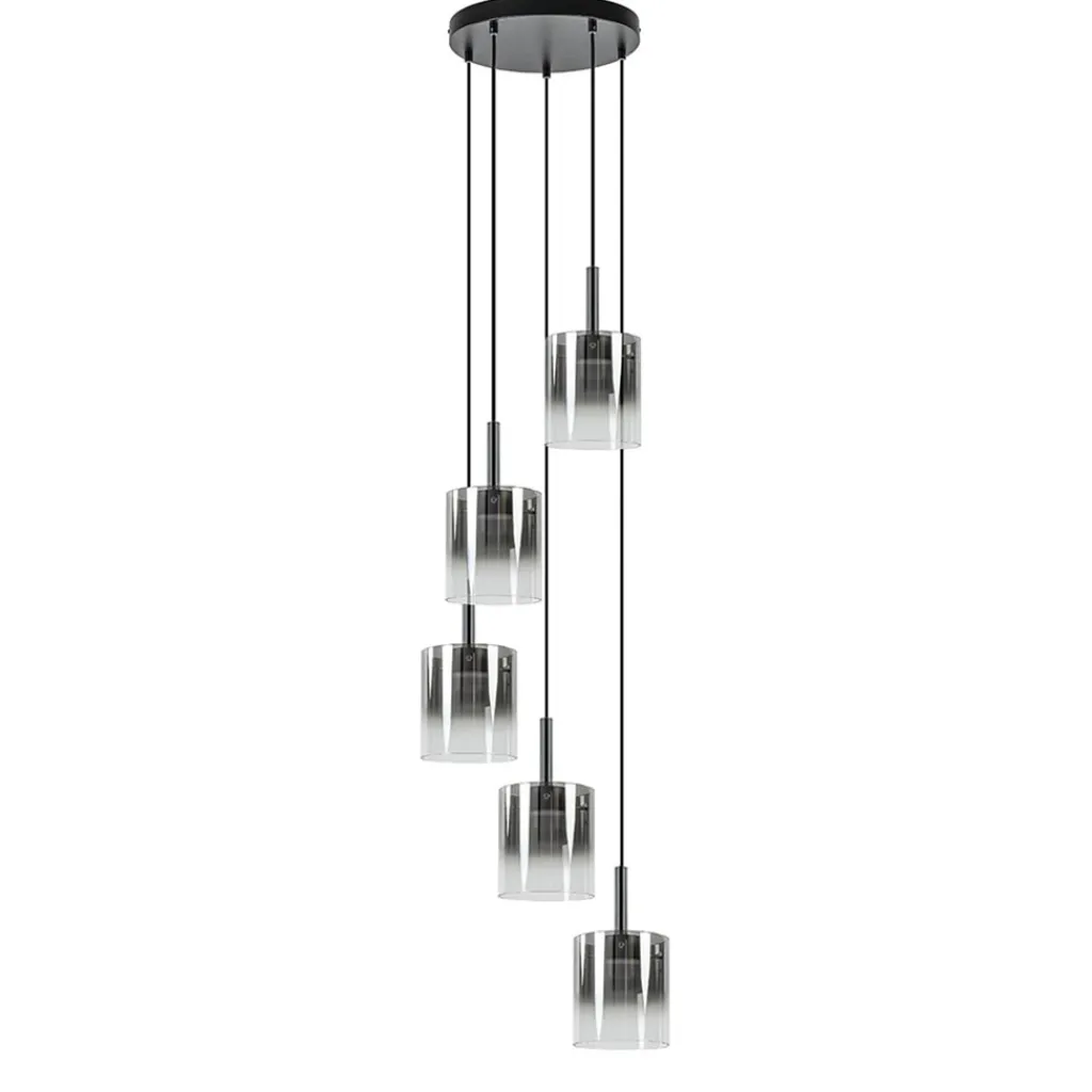 Straluma 5-Lichts ronde hanglamp zwart met titanium/helder glas> Hanglampen|Pendel Lampen