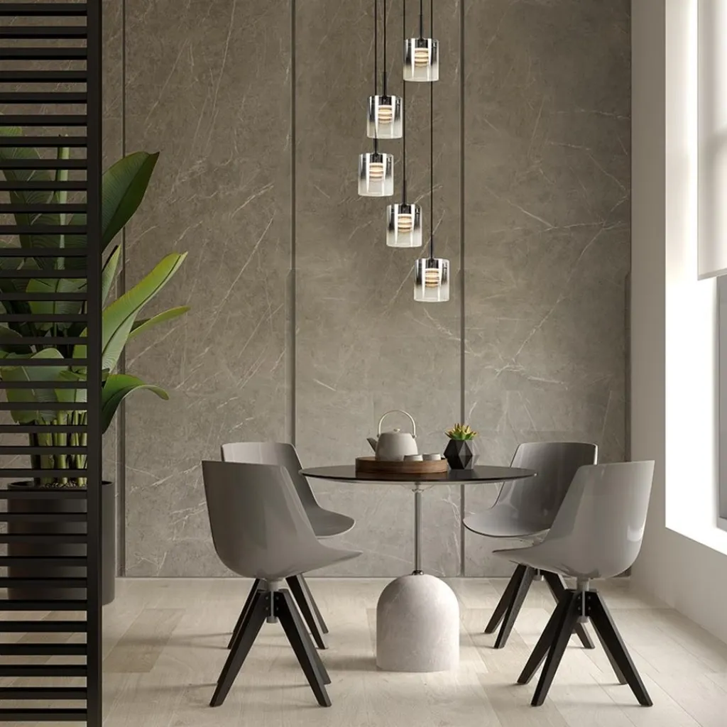 Straluma 5-Lichts ronde hanglamp zwart met titanium/helder glas> Hanglampen|Pendel Lampen