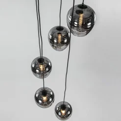 Straluma 5-Lichts ronde hanglamp zwart met smokey glas><noscript><img width=
