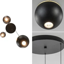 Straluma 3-Lichts ronde LED hanglamp bollen zwart met goud><noscript><img width=