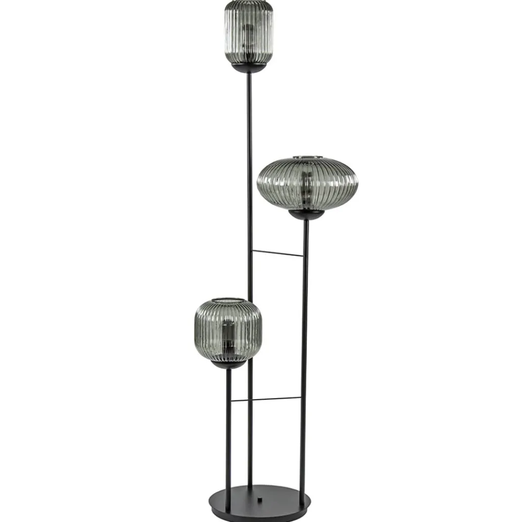 Straluma 3-Lichts vloerlamp met smoke glazen kappen reliëf> Vloerlampen|Luxe Verlichting