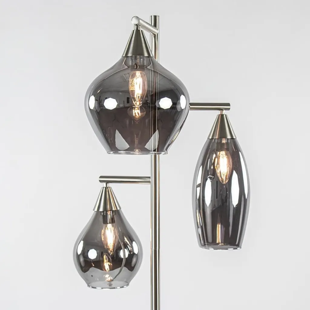 Straluma 3-Lichts vloerlamp nikkel met smoke glazen kappen dimbaar> Vloerlampen|Luxe Verlichting