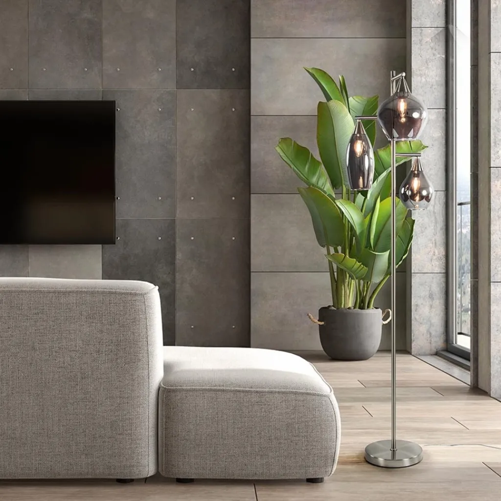Straluma 3-Lichts vloerlamp nikkel met smoke glazen kappen dimbaar> Vloerlampen|Luxe Verlichting