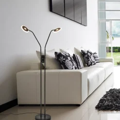 Straluma 2-Lichts vloer/leeslamp zwart met dimbaar LED><noscript><img width=