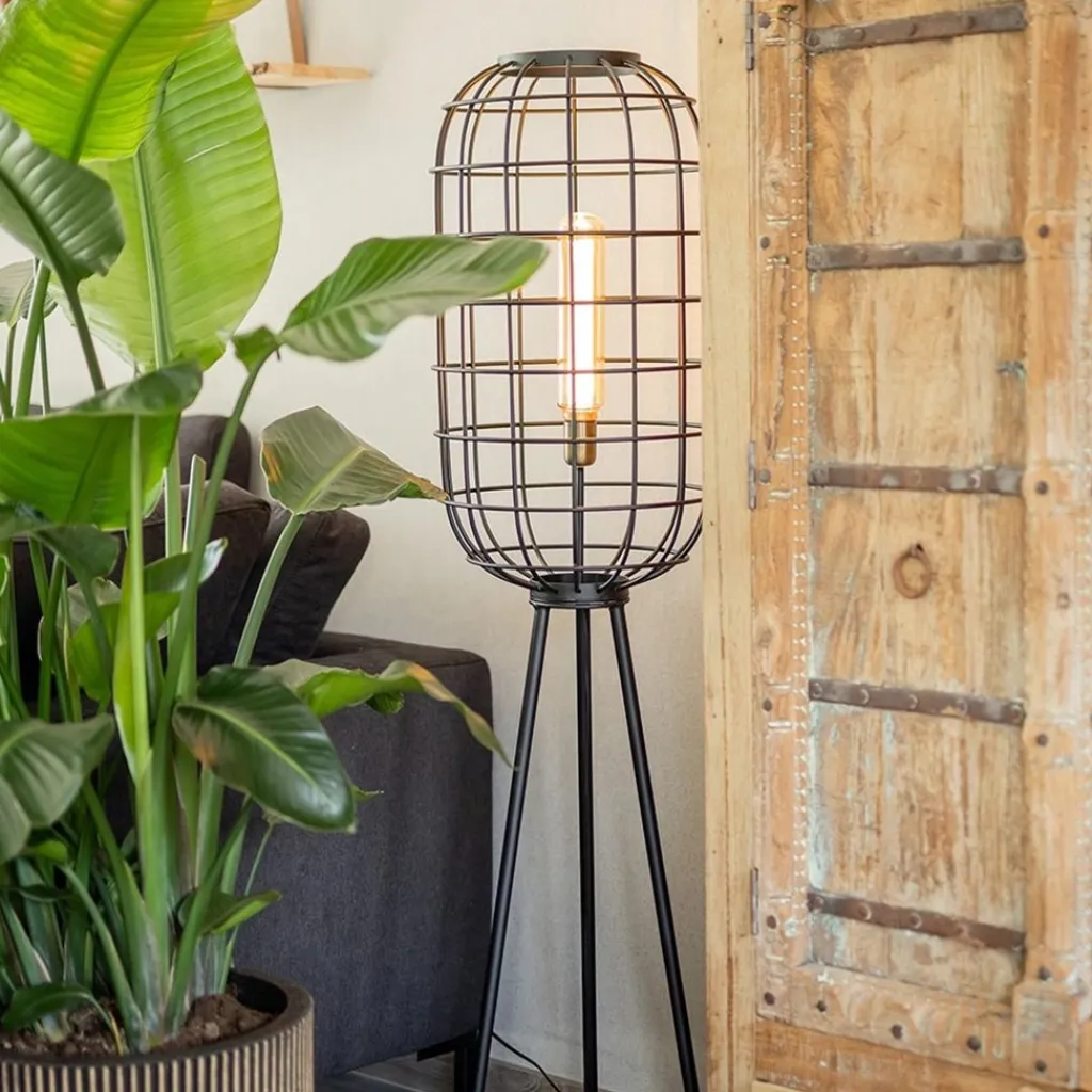 Straluma Light & Living vloerlamp Toah zwart met antiek brons> Vloerlampen|Driepoot lampen