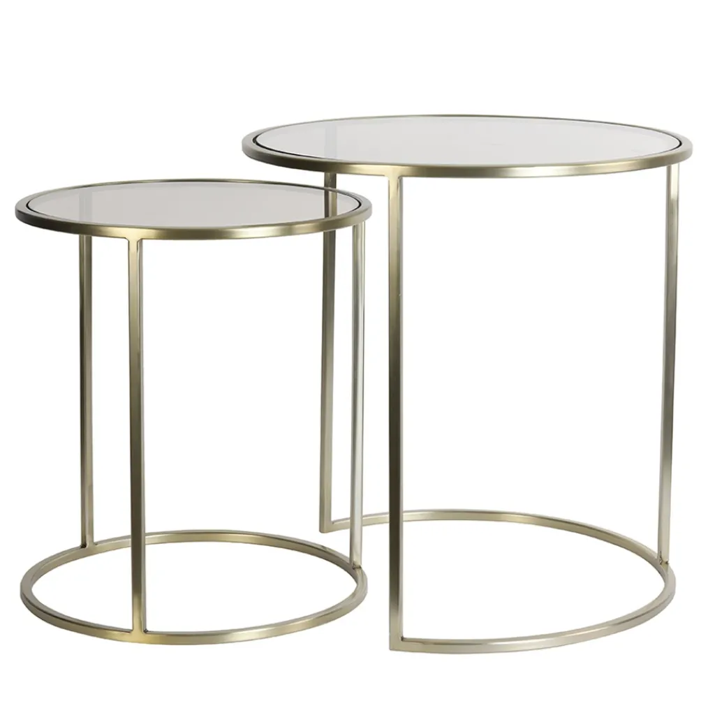 Straluma Light and Living bijzettafel Duarte set van 2 goud met bruin glas> Light and Living|Bijzettafels