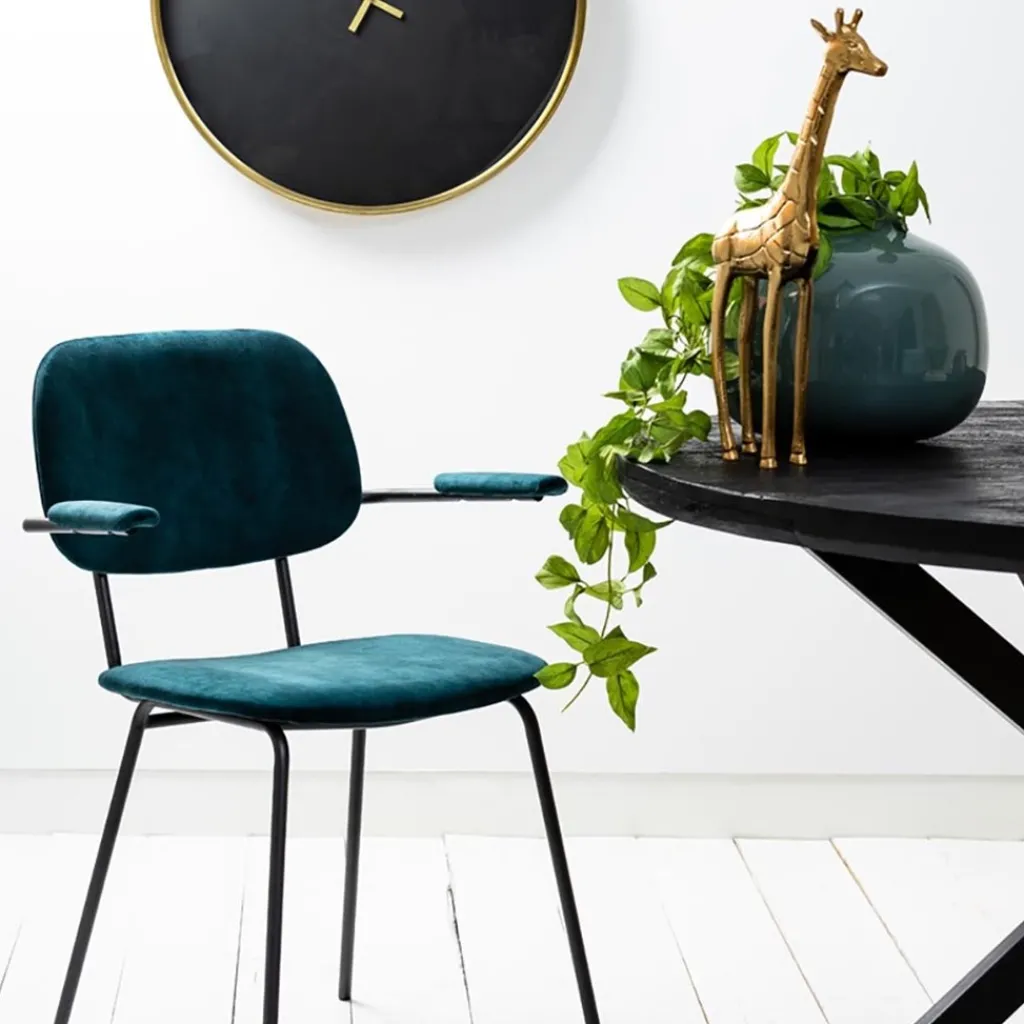 Straluma Light and Living eetkamerstoel Emma velvet petrol> Light and Living|Eetkamerstoelen