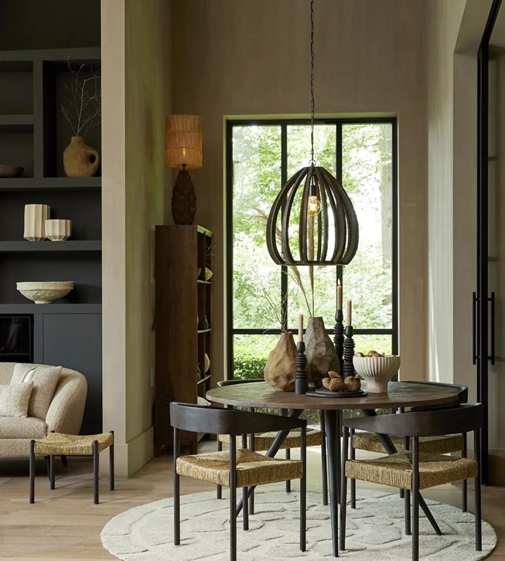 Straluma Light and Living hanglamp Barsia wood dark brown> Eettafellampen|Light and Living