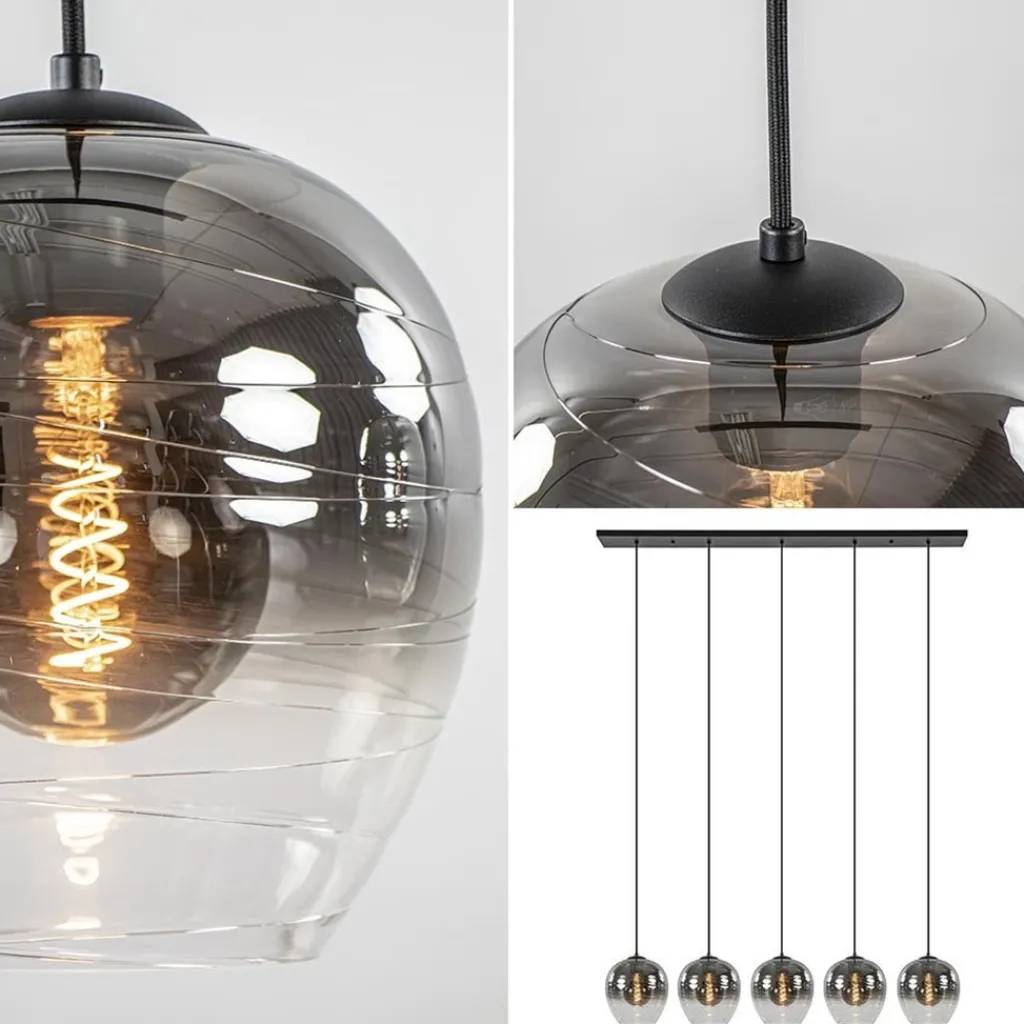 Straluma Luxe 5-lichts eettafelhanglamp smoke glas met verloop> Eettafellampen|Pendel Lampen