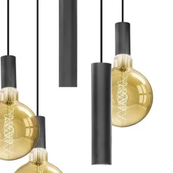 Straluma Luxe 5-lichts hanglamp mat zwart E27+GU10 rond> Eetkamerverlichting|Hanglampen