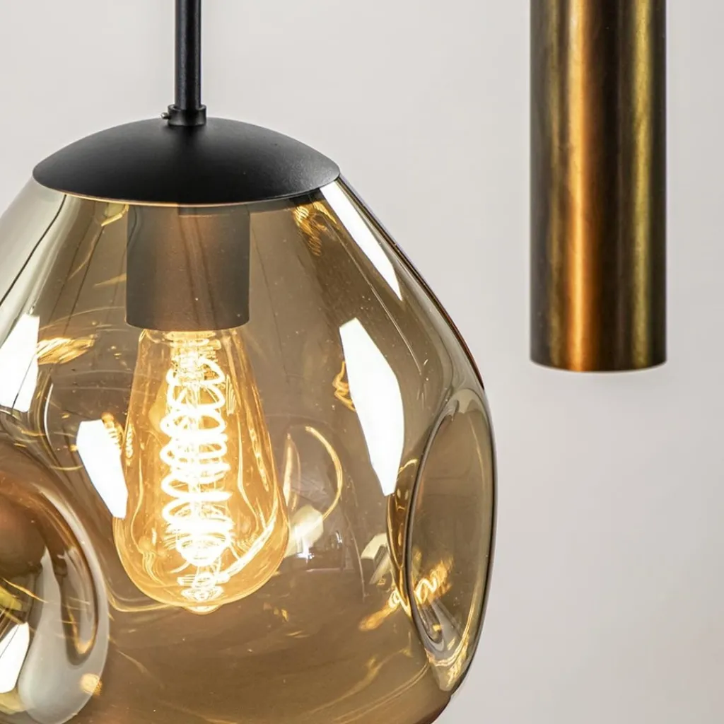 Straluma Luxe 6-lichts hanglamp met goud glas en cilinders> Eettafellampen|Eetkamerverlichting