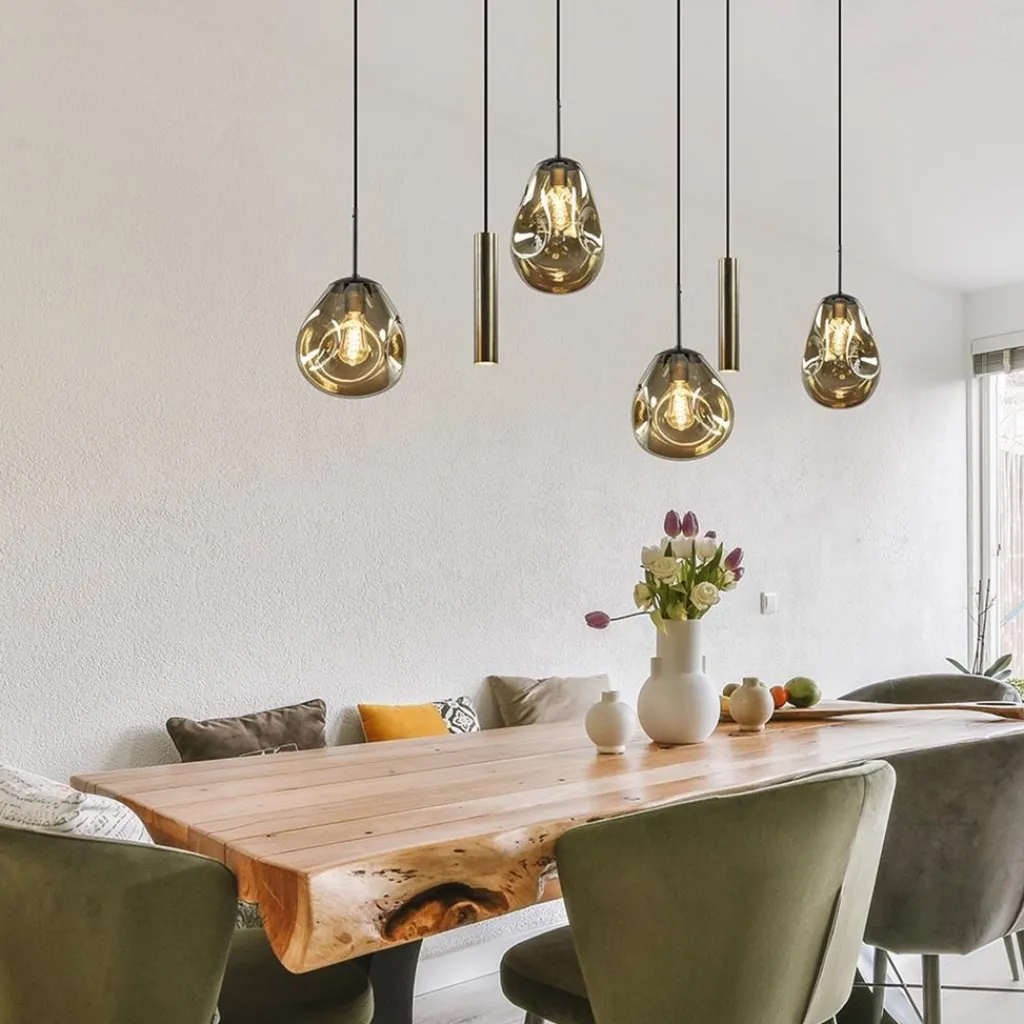 Straluma Luxe 6-lichts hanglamp met goud glas en cilinders> Eettafellampen|Eetkamerverlichting