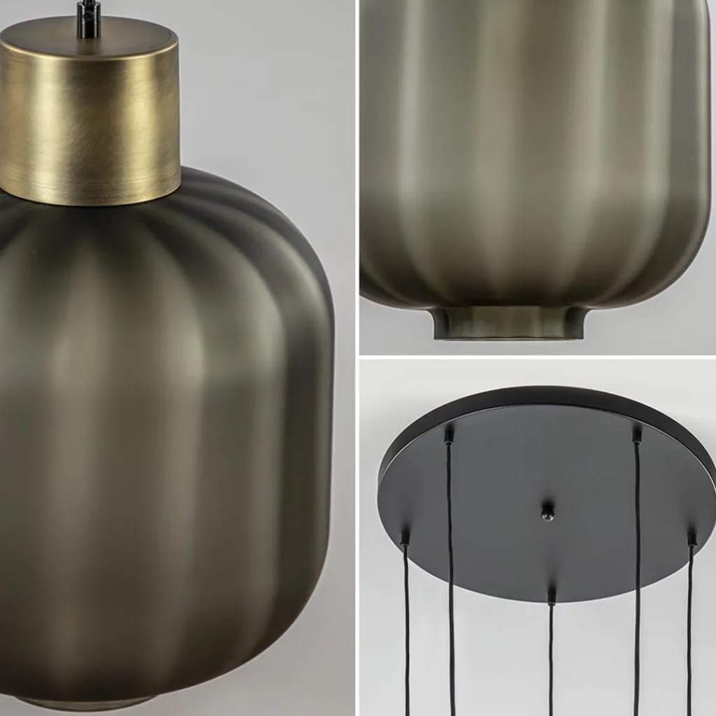 Straluma Luxe 5-lichts videlamp zwart/brass met mat zwart glas> Hanglampen|Videverlichting