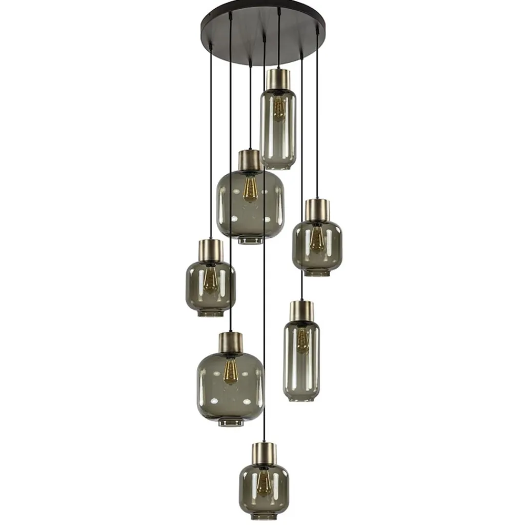 Straluma Luxe 7-lichts videlamp zwart/brons met smoke glas> Videverlichting|Pendel Lampen
