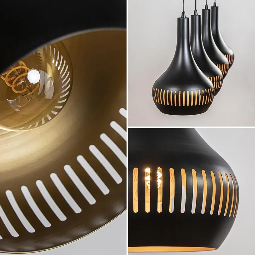 Straluma Mat zwarte eettafelhanglamp zwart met goud 4-lichts> Eettafellampen|Keukenverlichting