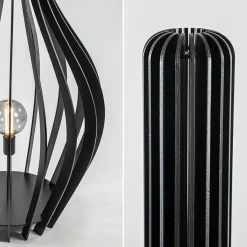 Straluma Mat zwarte houten vloerlamp kegel groot><noscript><img width=