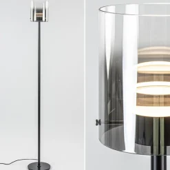 Straluma Mat zwarte LED vloerlamp met glazen kap helder/titanium> Vloerlampen|LED Vloerlampen