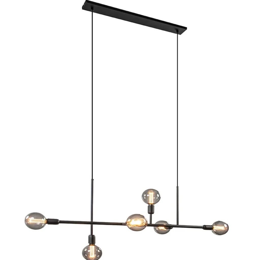 Straluma Mat zwarte 6-lichts hanglamp exclusief lichtbronnen> Eettafellampen|Eetkamerverlichting