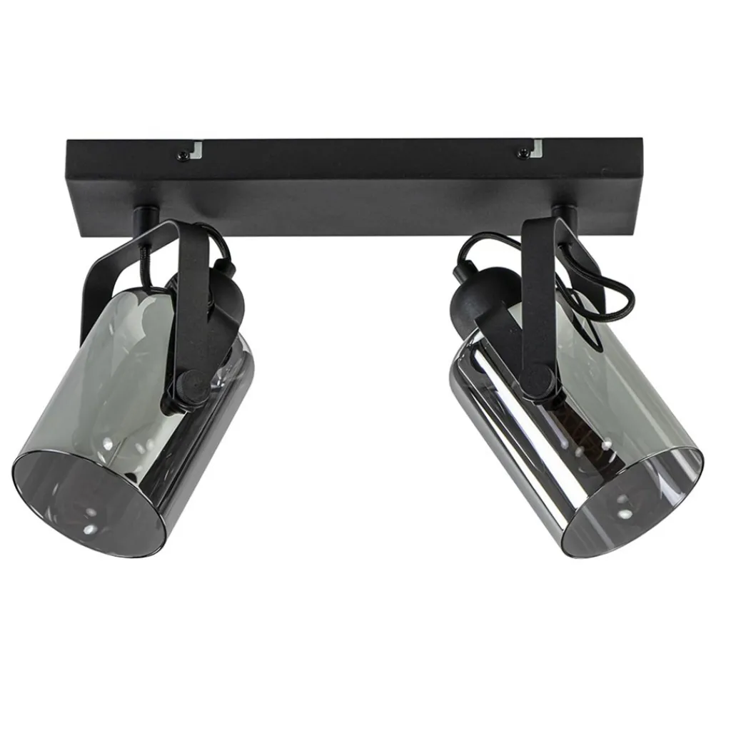 Straluma Mat zwarte 2-lichts plafondlamp met smoke glas> Woonkamerlampen|Slaapkamerlampen