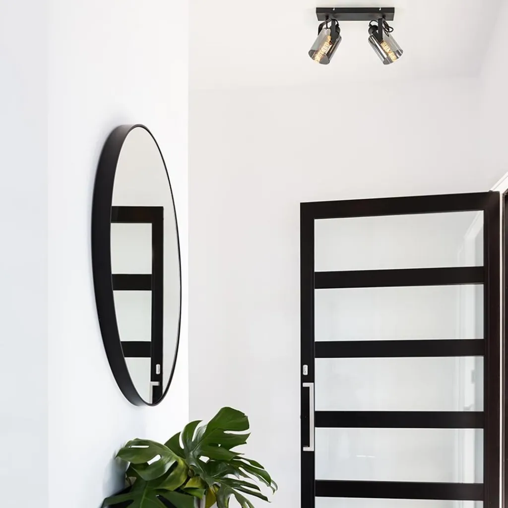 Straluma Mat zwarte 2-lichts plafondlamp met smoke glas> Woonkamerlampen|Slaapkamerlampen