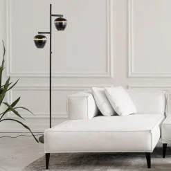 Straluma Mat zwarte 2-lichts vloerlamp met gouden accenten><noscript><img width=