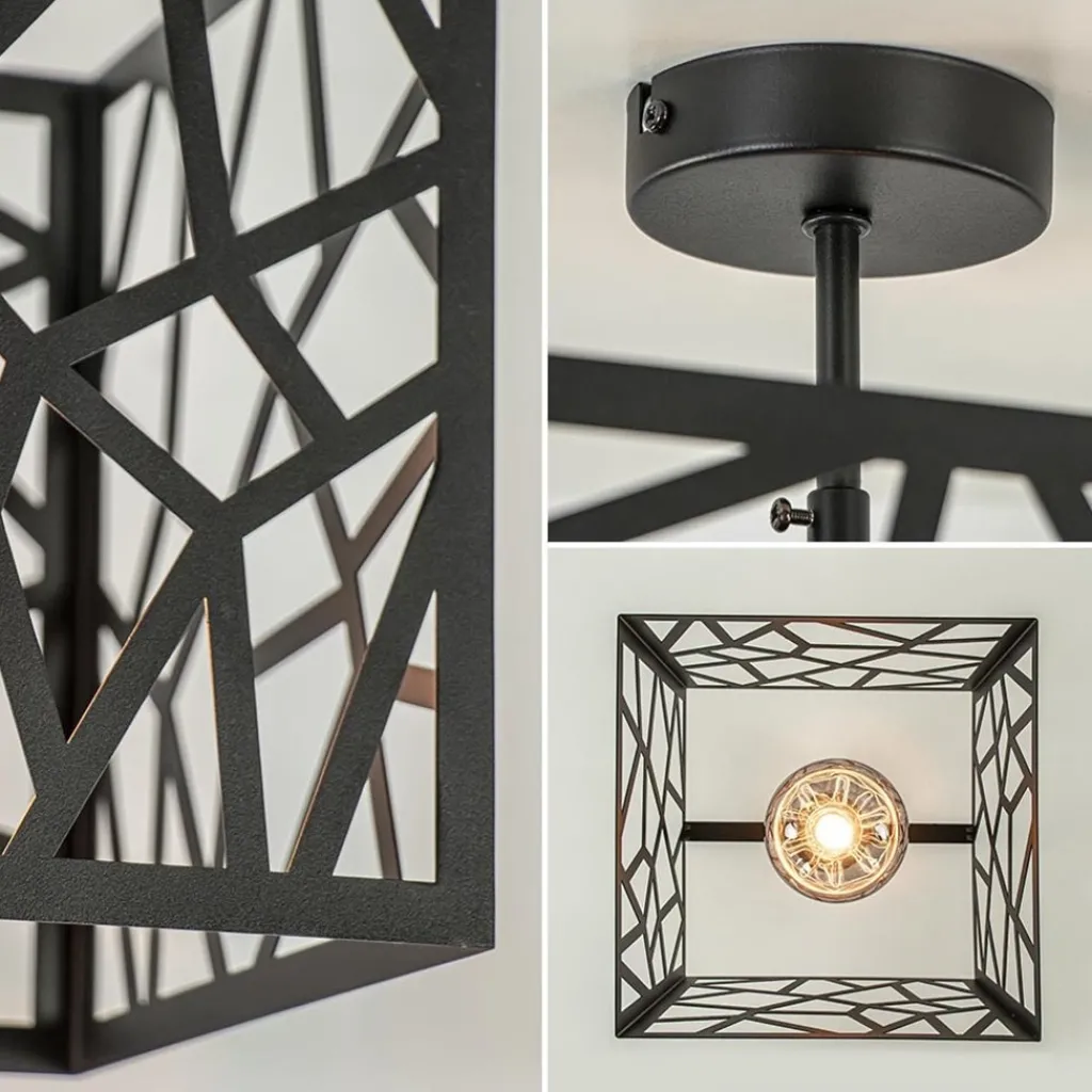 Straluma Mat zwarte plafondlamp metaal met vierkante kap> Plafondlampen|Landelijke Verlichting