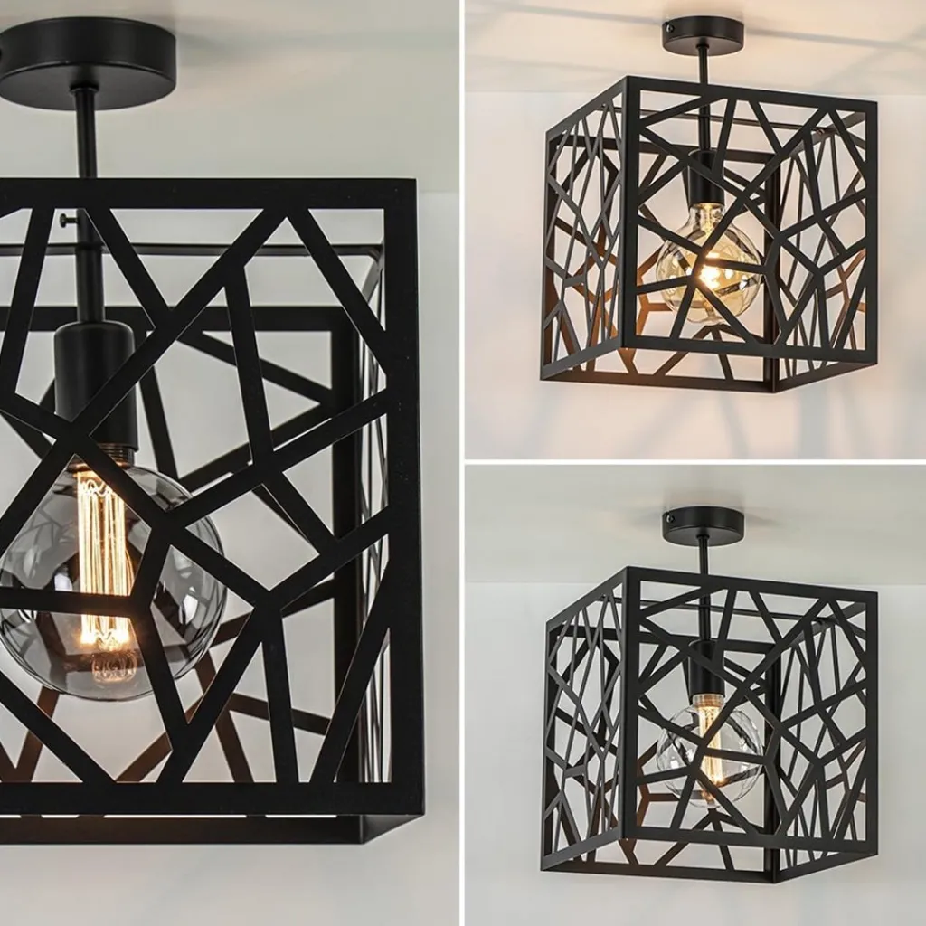 Straluma Mat zwarte plafondlamp metaal met vierkante kap> Plafondlampen|Landelijke Verlichting