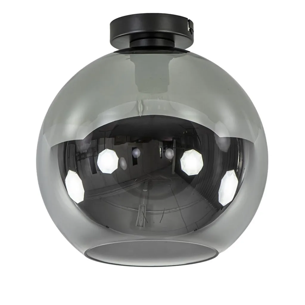 Straluma Mat zwarte plafondlamp met smoke glazen bol 30 cm> Woonkamerlampen|Slaapkamerlampen