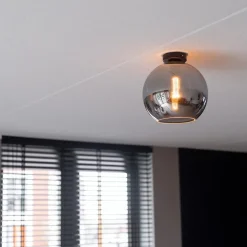 Straluma Mat zwarte plafondlamp met smoke glazen bol 30 cm><noscript><img width=