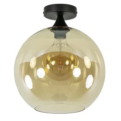 Straluma Mat zwarte plafondlamp met amber glazen bol 30 cm> Plafondlampen|Klassieke Verlichting