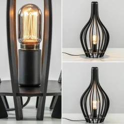 Straluma Mat zwarte tafellamp houten kegel><noscript><img width=