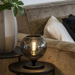 Straluma Mat zwarte tafellamp met smoke/titanium bol klein><noscript><img width=