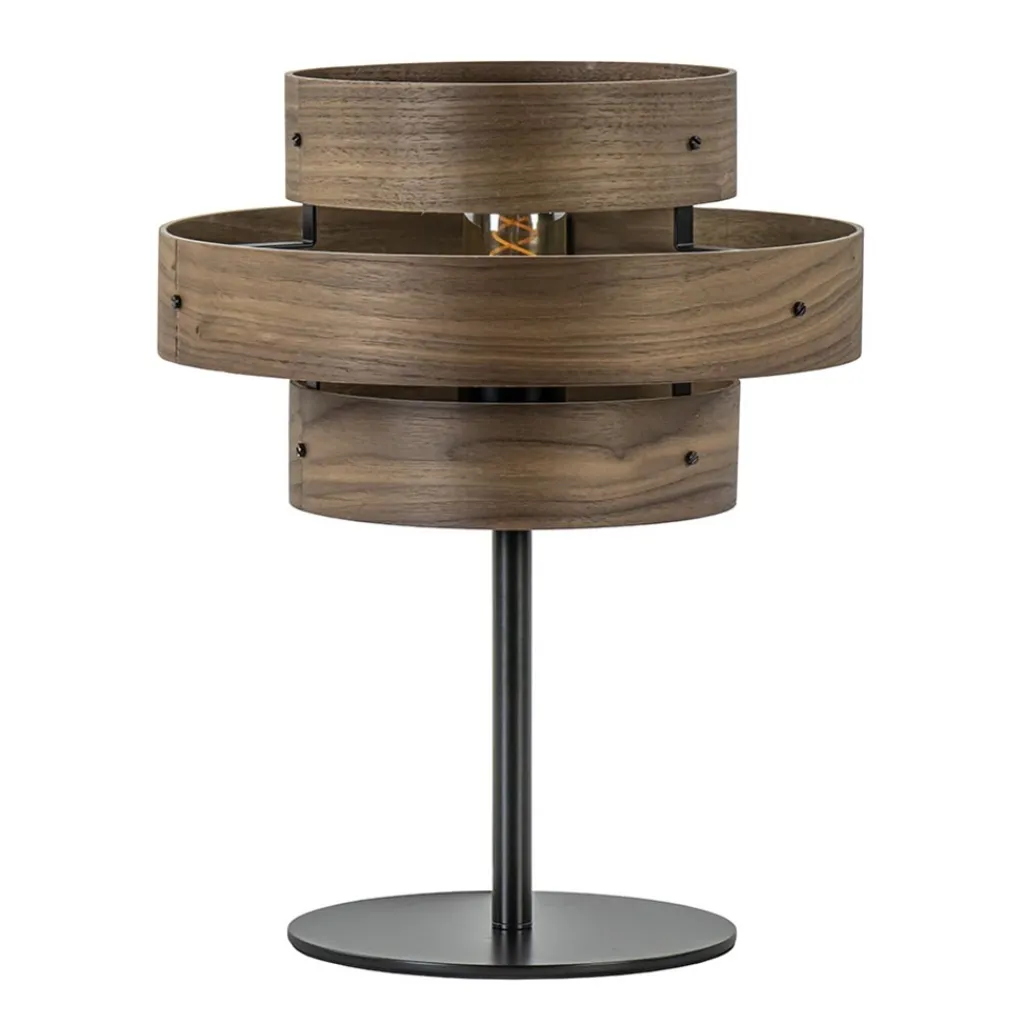 Straluma Mat zwarte tafellamp met walnoot houten kap> Woonkamerlampen|Slaapkamerlampen