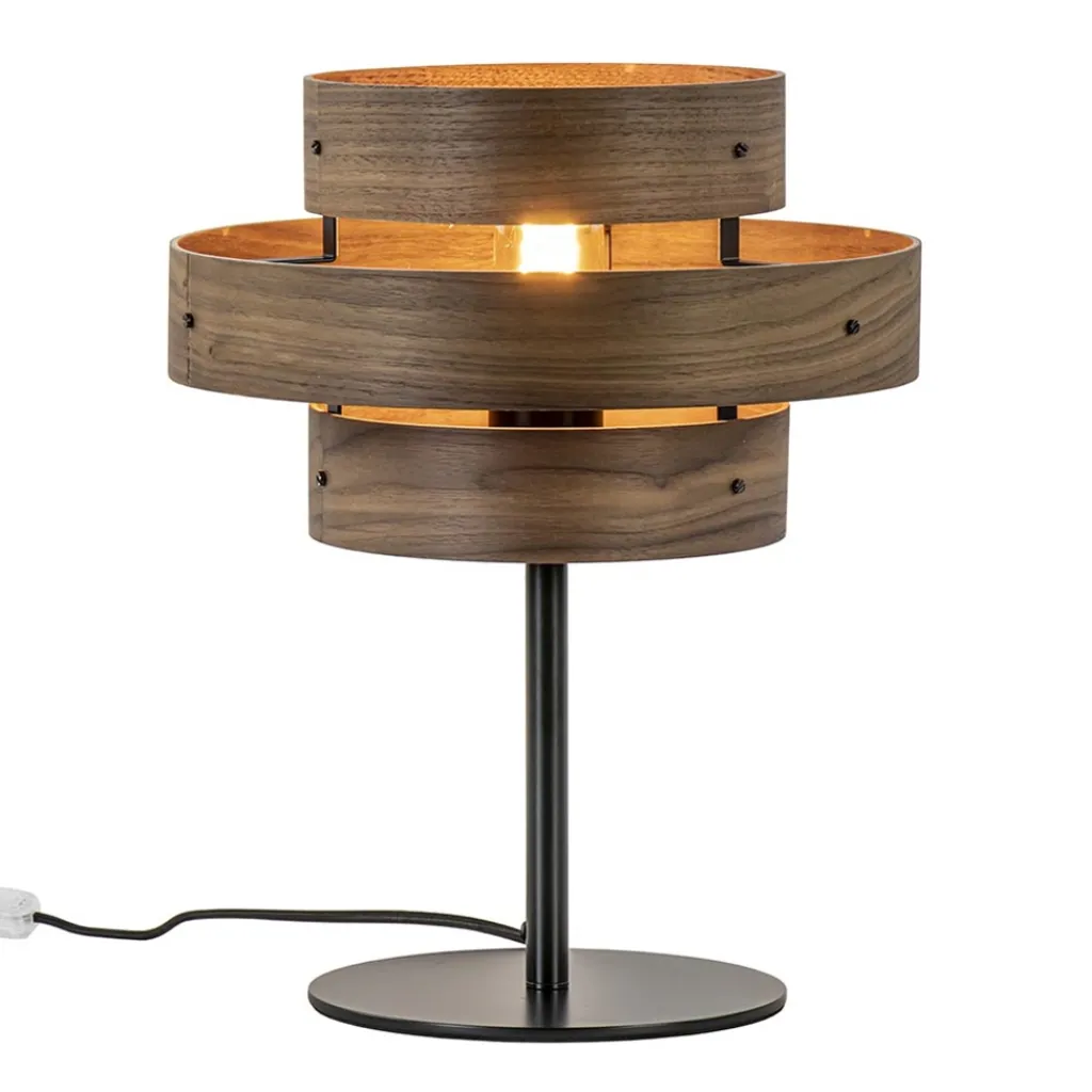 Straluma Mat zwarte tafellamp met walnoot houten kap> Woonkamerlampen|Slaapkamerlampen