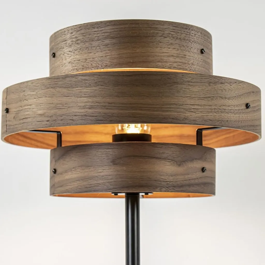 Straluma Mat zwarte tafellamp met walnoot houten kap> Woonkamerlampen|Slaapkamerlampen