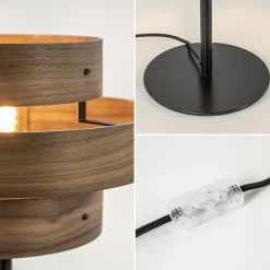 Straluma Mat zwarte tafellamp met walnoot houten kap><noscript><img width=