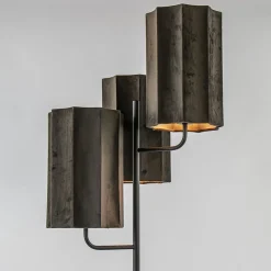 Straluma Mat zwarte vloerlamp Edisa met velvet bruine kappen><noscript><img width=